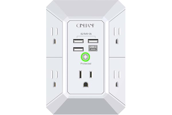 51lGPGOkjUL._AC_UL600_SR600400_.jpg Wall Charger, Surge Protector, QINLIANF 5 Outlet Extender with 4 USB Charging Ports, 3-Sided 1680J Power Strip Multi Plug Ada | SEO优化标题