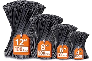 Zip Ties Assorted Sizes(4”+6”+8”+12”), 400 Pack, Black Cable Ties, UV Resistant Wire Ties by ANOSON | SEO优化标题