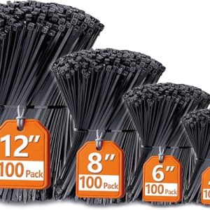 Zip Ties Assorted Sizes(4”+6”+8”+12”), 400 Pack, Black Cable Ties, UV Resistant Wire Ties by ANOSON | SEO优化标题