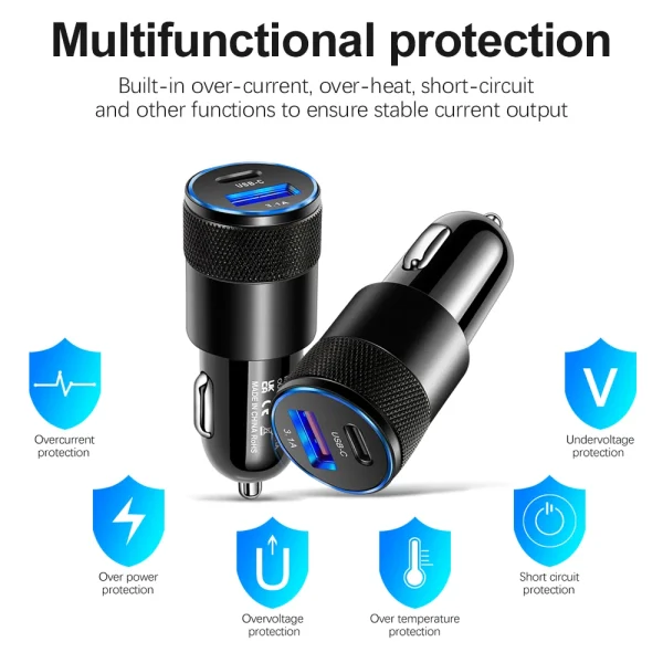 S4ca8b603499e47b88fd880bd6c806abea-2.webp 3.1A USB PD Car Charger Type C Fast Charging For Huawei Xiaomi Car Phone Adapter