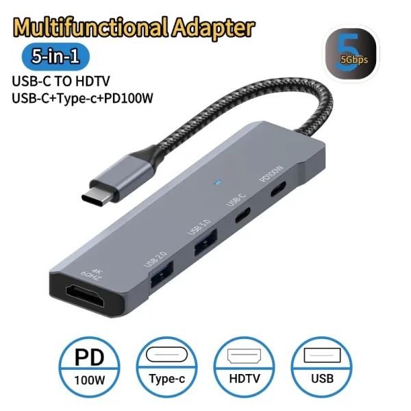 2K HDMI Hub C PD Fast Charge USB 3.0 2.0 HUB