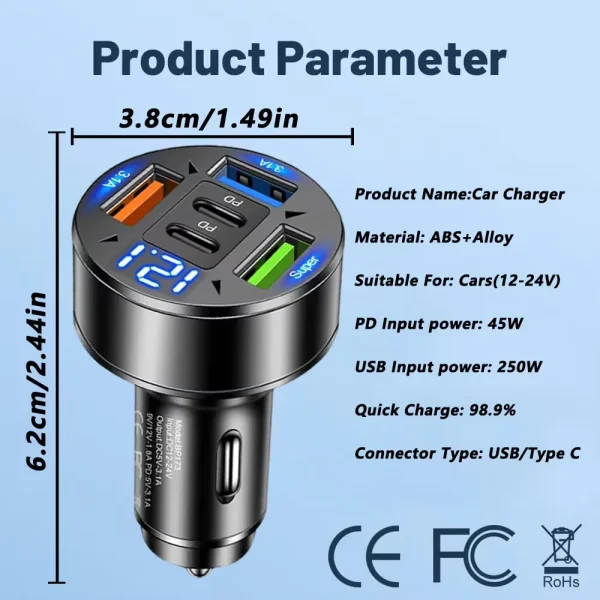 5 in 1 USB Car Charger Dual PD Port Super Fast Charge