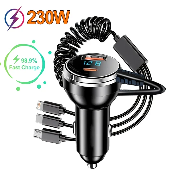 230W 5-Port USB-C Car Charger QC3.0