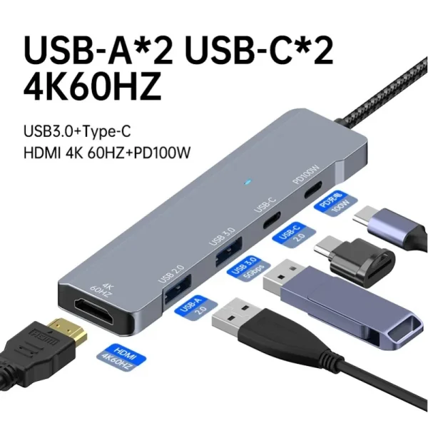 2K HDMI Hub C PD Fast Charge USB 3.0 2.0 HUB
